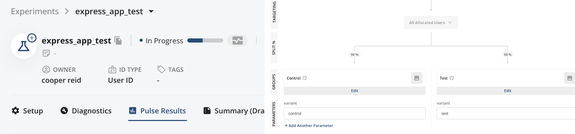 Statsig experiment configuration interface