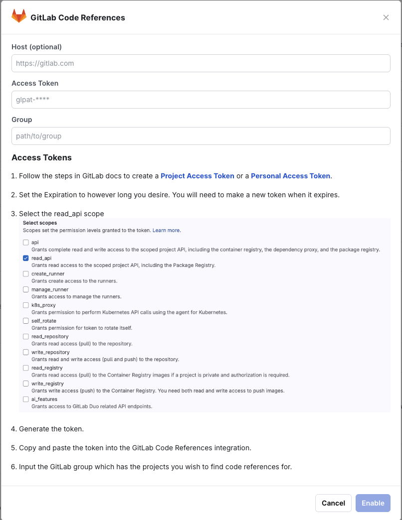 GitLab integration configuration interface