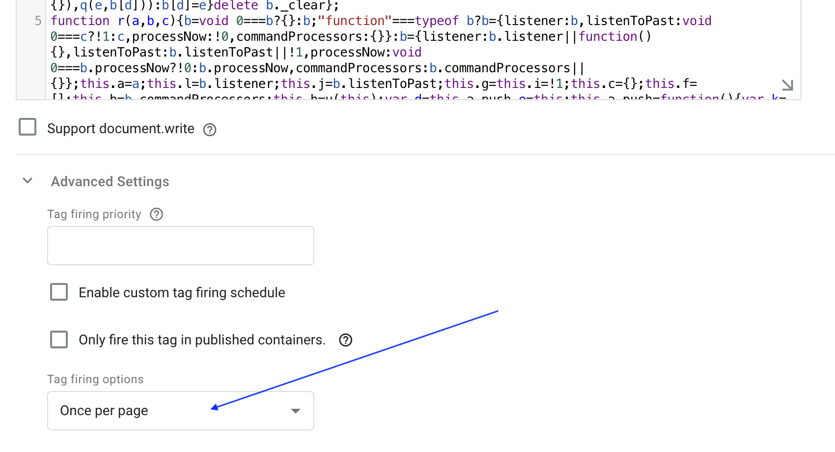 GTM tag firing options settings