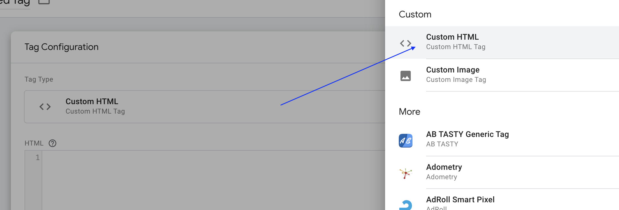 GTM tag configuration screen