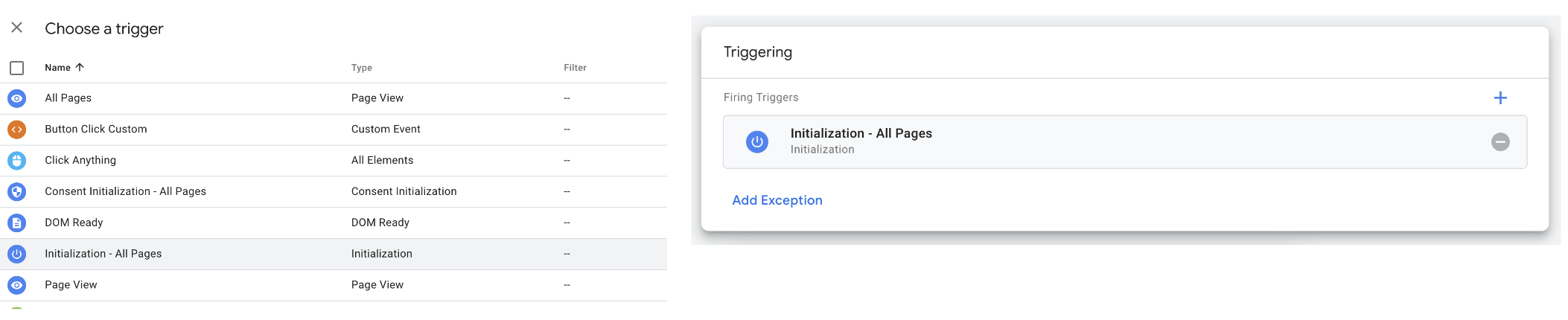 GTM tag trigger configuration