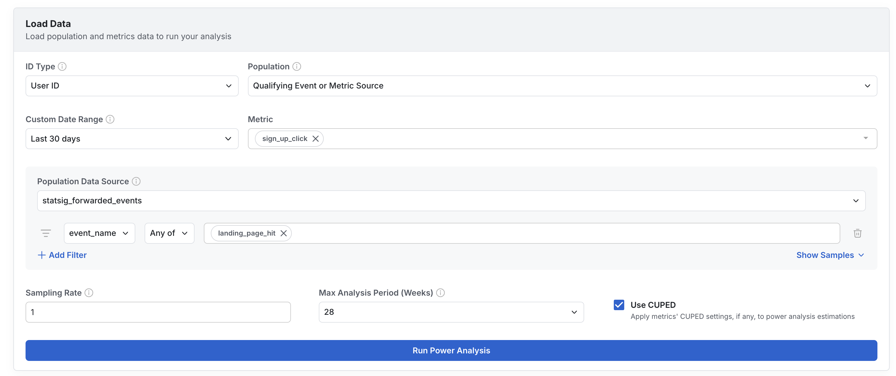 power analysis with qualifying event