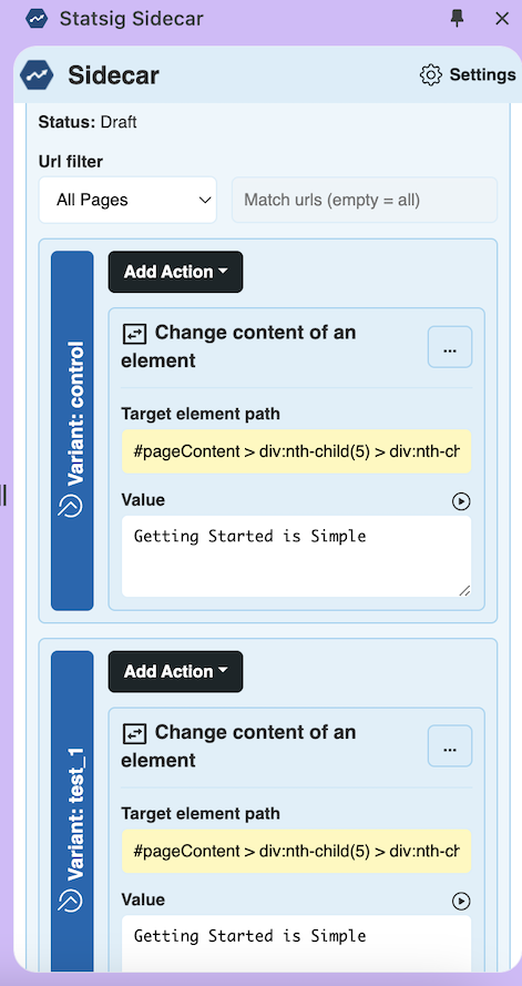 Sidecar A/A test final configuration
